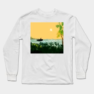 Impressionistand landscape of a tropical lake at sunset Long Sleeve T-Shirt